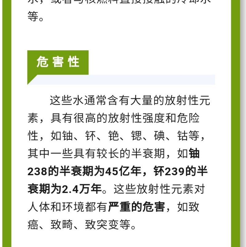這些放射性元素對人體和環境都有嚴重的危害，如致癌、致畸、致突變等。如何檢測水中放射性物質？